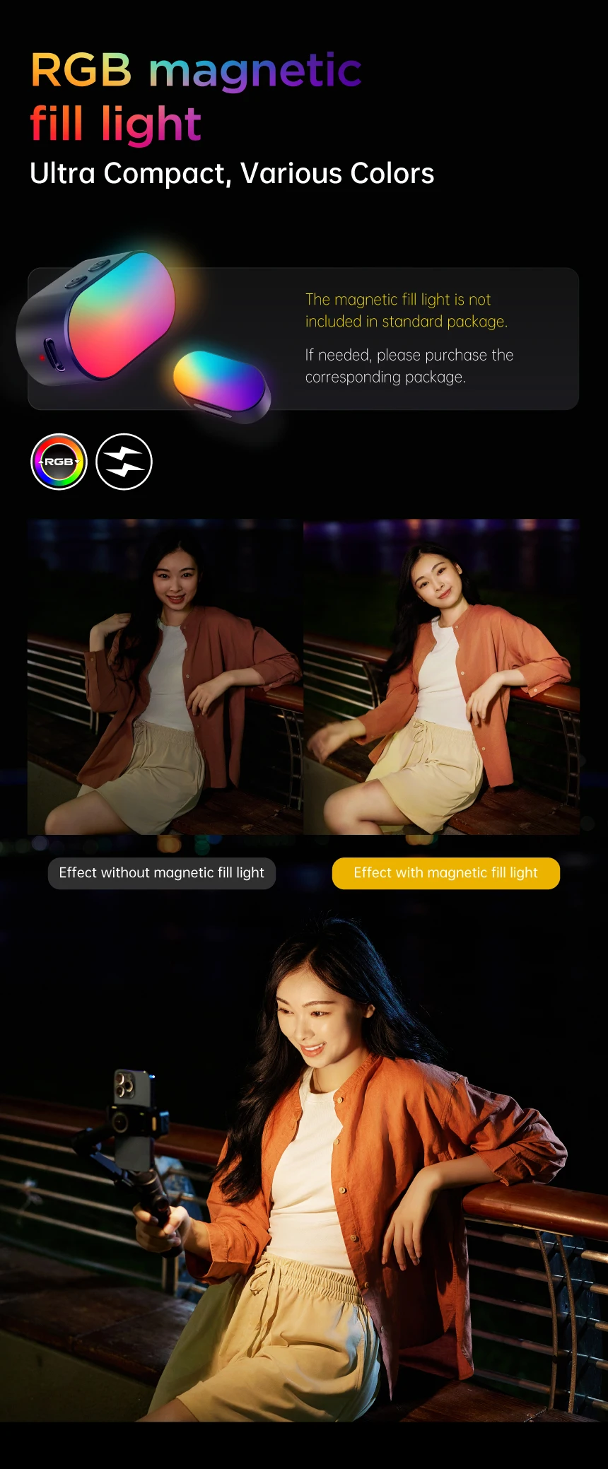 Luz RGB magnética Estabilizador AOCHUAN Smart XE