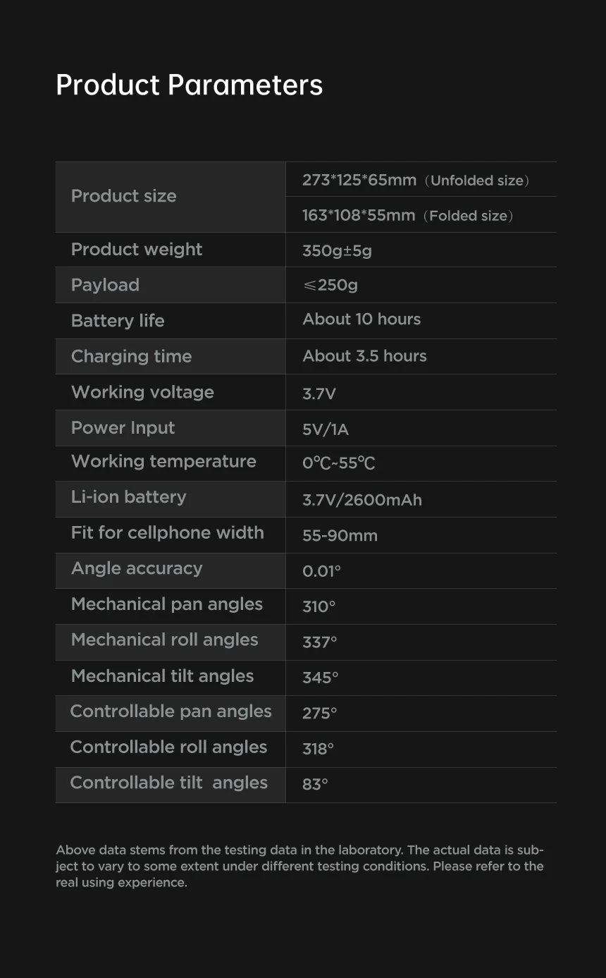 Especificaciones Estabilizador AOCHUAN Smart XE