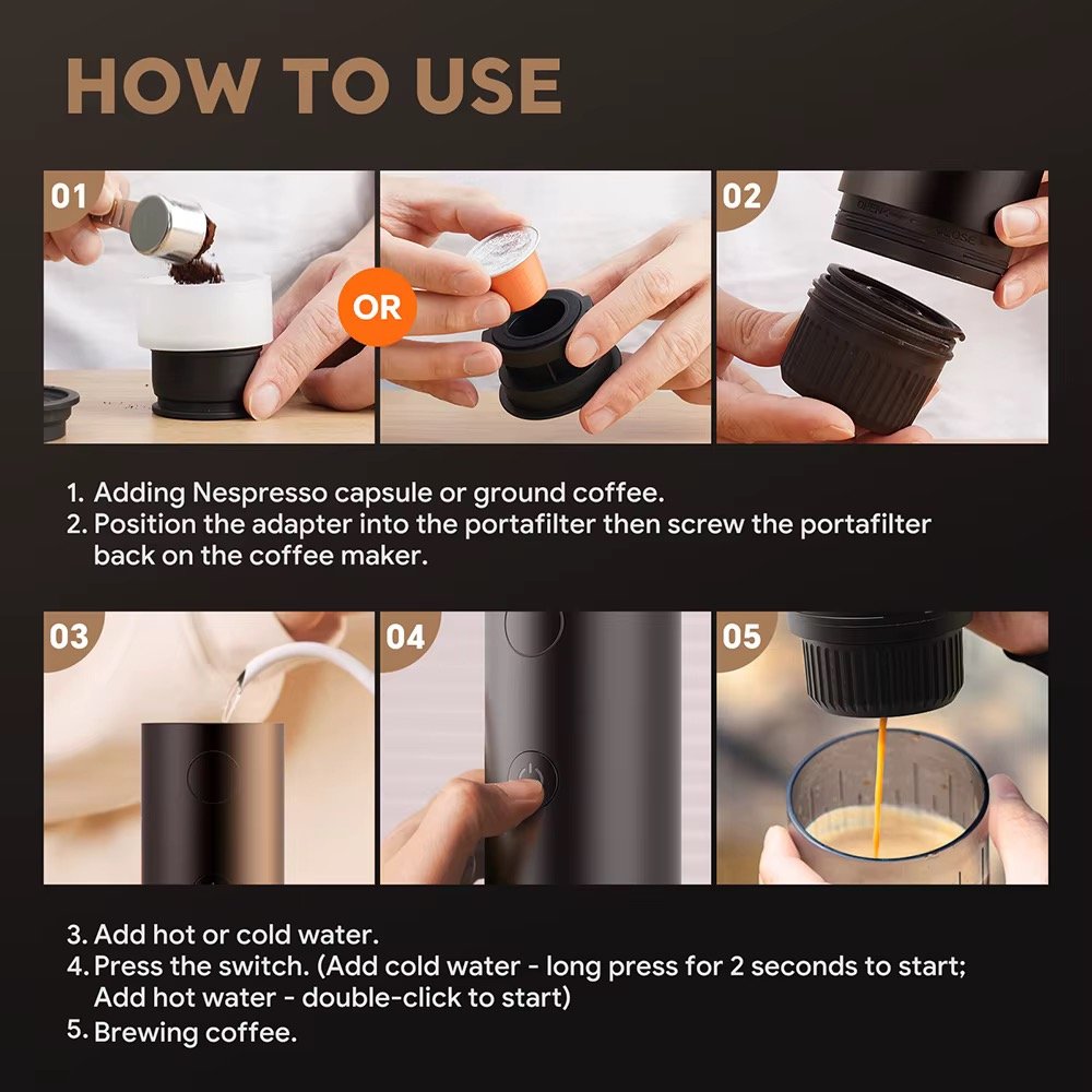 Instrucciones para preparar espresso con la cafetera portátil