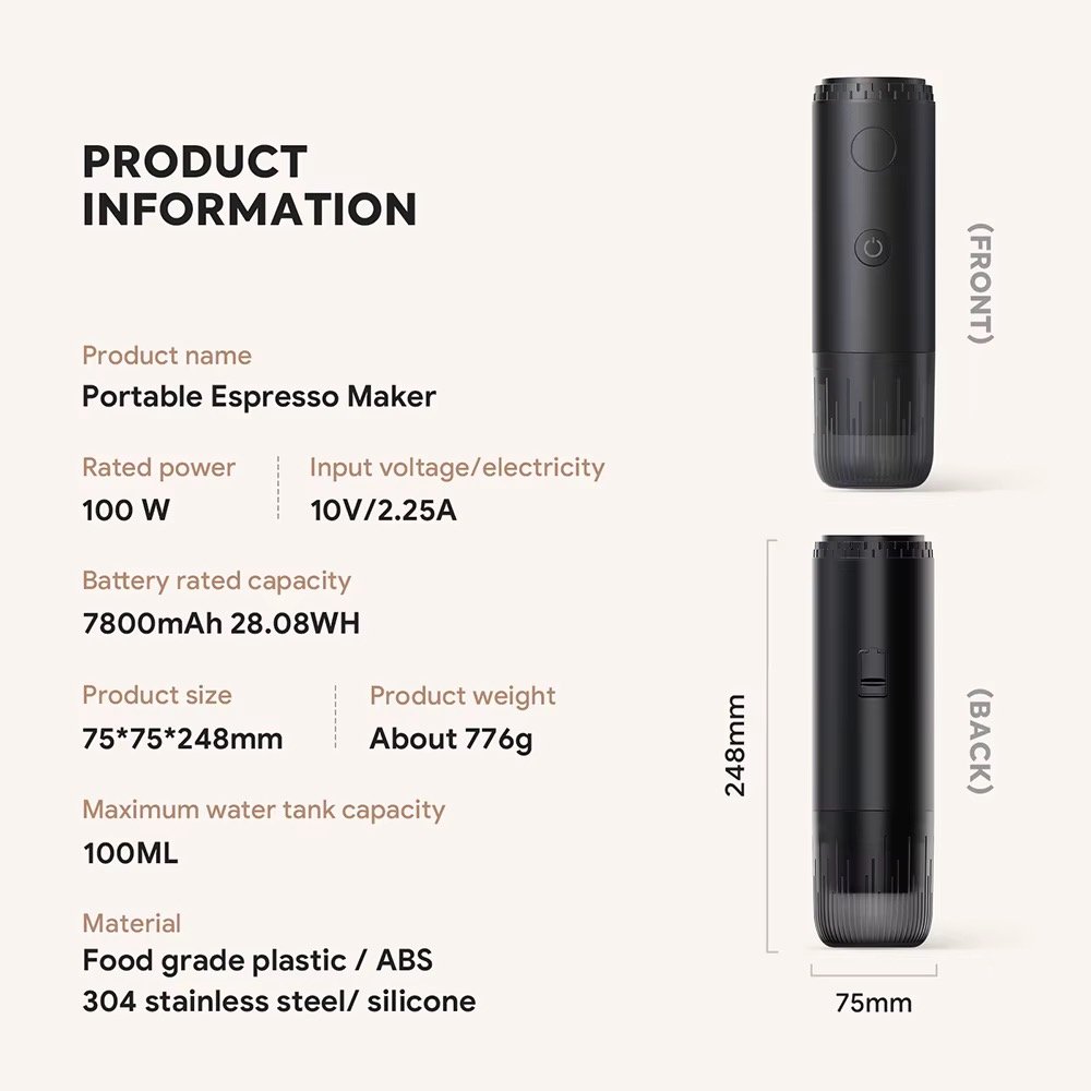 Máquina eléctrica portable espresso especificaciones