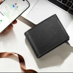 Find My wallet next to an iPhone showing the Find My app