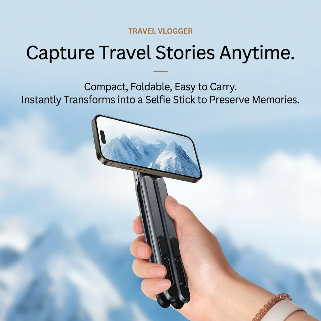 Soporte convertido en selfie stick para capturar fotografías durante un viaje
