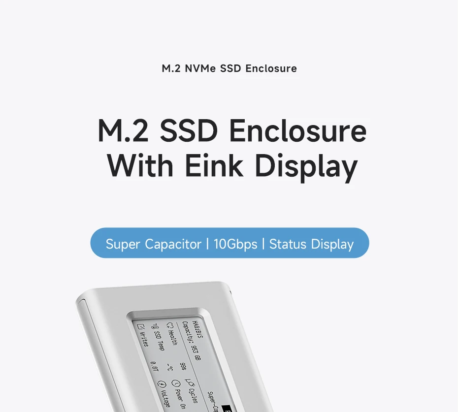 Carcasa SSD NVMe E-Ink HAGiBiS con pantalla de estado