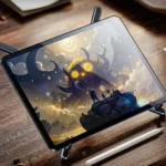 Tablet apoyada en el soporte plegable