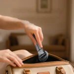 Soporte plegado guardándose en un bolso
